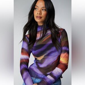 NWT Nasty Gal Chiffon Mesh Mock Neck Top, Size M